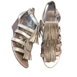 Sam Edleman Fringed Gold Wedge Sandals size 7.5